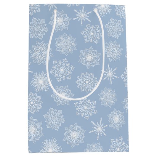 Elegante Blauwe Sneeuwvlokken Kerstmis Winter Fees Medium Cadeauzakje (Voorkant)