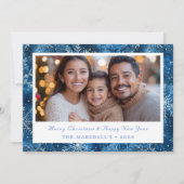 Elegante Blauwe Sneeuwvlokken Vakantie Foto Feestdagenkaart (Voorkant)
