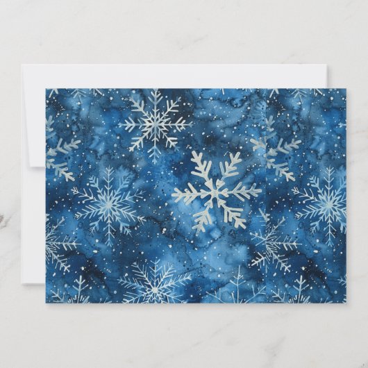 Elegante Blauwe Sneeuwvlokken Vakantie Foto Feestdagenkaart (Achterkant)