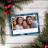 Elegante Blauwe Sneeuwvlokken Vakantie Foto Feestdagenkaart