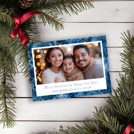 Elegante Blauwe Sneeuwvlokken Vakantie Foto Feestdagenkaart