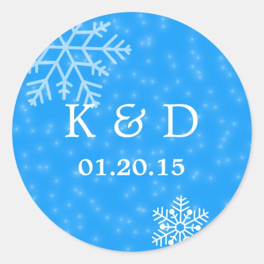 Elegante Blauwe Sneeuwvlokken Winter Bruiloft Seal Ronde Sticker (Voorkant)