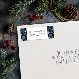 Elegante  Blauwe Sneeuwvlokken Winter Etiket