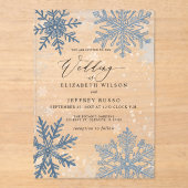 Elegante blauwe sneeuwvlokken Winter Wedding Acryl Uitnodigingen (Voorkant)