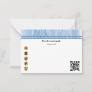 Elegante Blauwe Sociale Media & QR Code Notitiekaartje