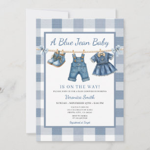 Elegante Blauwe Spijker Waslijn Denim Baby Borrel Kaart