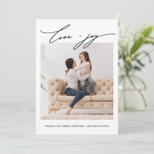 Elegante Blauwe Stippen Liefde en Vreugde Kalligra Kaart (Staand voorkant)