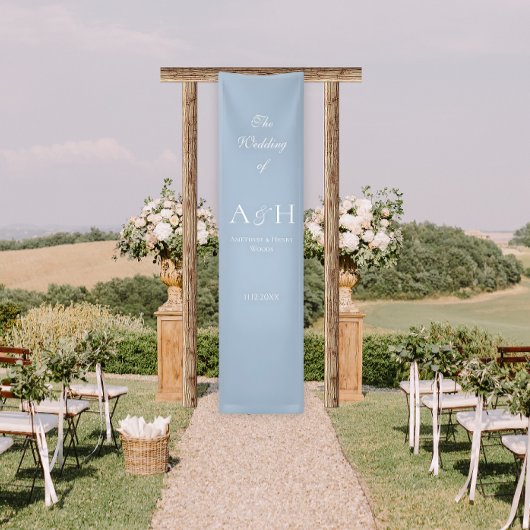 Elegante blauwe stof bruiloft welkom banner