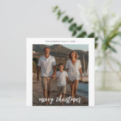 Elegante Blauwe Strand Mariene Nautilus Kerst Foto Feestdagenkaart (Staand voorkant)