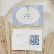 Elegante blauwe streep script huwelijksdetails QR-