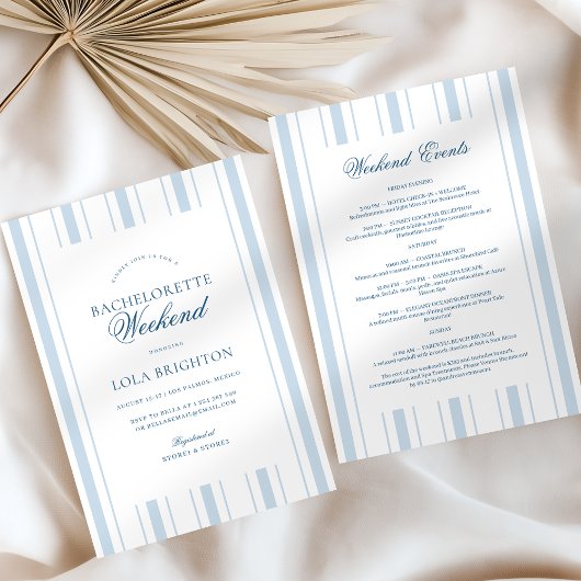 Elegante blauwe streep vrijgezellenweekend itinera kaart