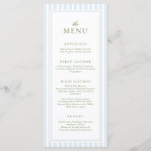 Elegante Blauwe Strepen Bruidsfeest Menu (Voorkant)