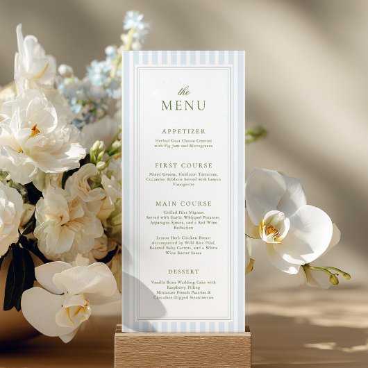 Elegante Blauwe Strepen Bruidsfeest Menu