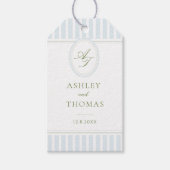 Elegante Blauwe Strepen Bruiloft Cadeaulabel (Voorkant)