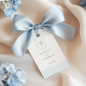 Elegante Blauwe Strepen Bruiloft Cadeaulabel