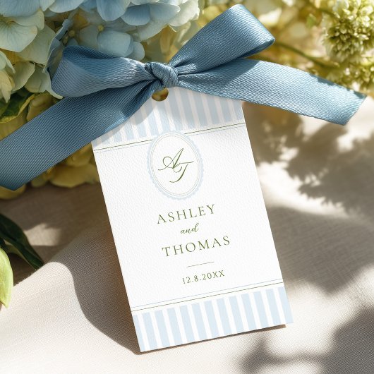 Elegante Blauwe Strepen Bruiloft Cadeaulabel