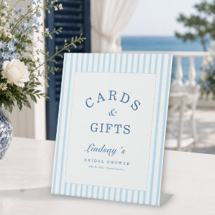 Elegante Blauwe Strepen Coastal Kaarten & Cadeaus Reclamebord Met Voetstuk