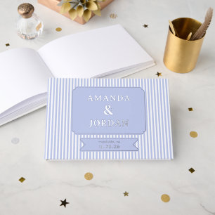 Elegante Blauwe Strepen Gastenboek