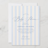 Elegante blauwe strepen jongen baby shower uitnodi kaart (Voorkant)