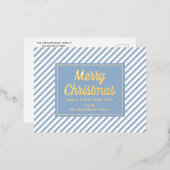 Elegante blauwe strepen kerstgoud folie feestdagen briefkaart (Voorkant / Achterkant)