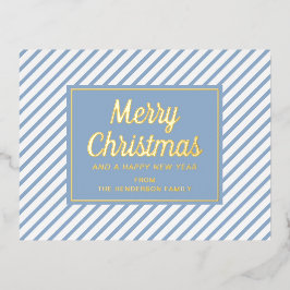 Elegante Blauwe Strepen Kerstmis Goud Folie Feestdagen Briefkaart