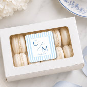 Elegante blauwe strepen monogram bruiloft vierkante sticker
