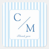 Elegante blauwe strepen monogram bruiloft vierkante sticker (Voorkant)