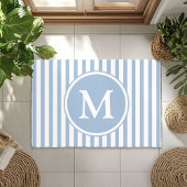 Elegante Blauwe Strepen Monogram Deurmat
