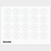 Elegante blauwe strepen monogram ronde sticker (Vel)