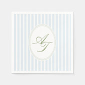 Elegante Blauwe Strepen Monogram  Servet (Voorkant)