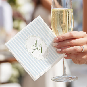 Elegante blauwe strepen monogram servet