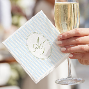 Elegante blauwe strepen monogram  servet