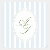 Elegante blauwe strepen monogram vierkante sticker (Voorkant)