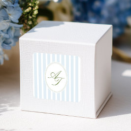 Elegante blauwe strepen monogram vierkante sticker