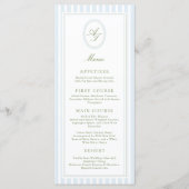 Elegante Blauwe Strepen Trouwmenu Menu (Voorkant)