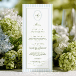Elegante Blauwe Strepen Trouwmenu Menu