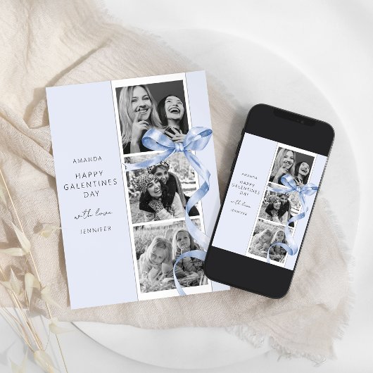 Elegante Blauwe Strik 3 Foto Galentines Dag Kaart