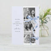 Elegante Blauwe Strik 3 Foto Galentines Dag Kaart (Staand voorkant)