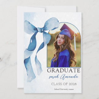 Elegante Blauwe Strik Aangepaste Foto Afstudeerfee Kaart