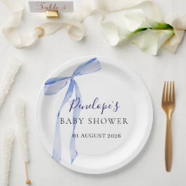 Elegante Blauwe Strik Baby Bruiloft Borden  Papieren Bordje