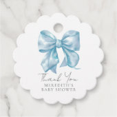 Elegante Blauwe Strik Baby Shower Bedankjes Labels (Voorkant)