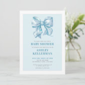 Elegante Blauwe Strik Baby Shower Kaart (Staand voorkant)