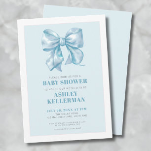 Elegante Blauwe Strik Baby Shower Kaart