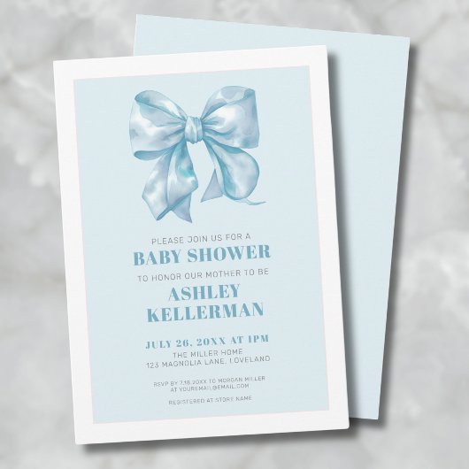 Elegante Blauwe Strik Baby Shower Kaart