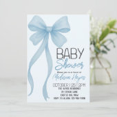 Elegante Blauwe Strik Baby Shower Uitnodiging (Staand voorkant)