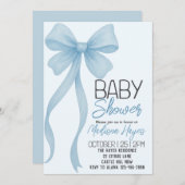 Elegante Blauwe Strik Baby Shower Uitnodiging (Voorkant / Achterkant)
