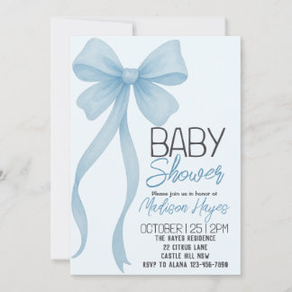 Elegante Blauwe Strik Baby Shower Uitnodiging