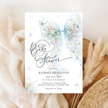 Elegante Blauwe Strik Bloei Vlinder Baby Shower