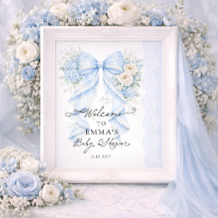 Elegante Blauwe Strik Bloem Jongens Baby Shower We Poster