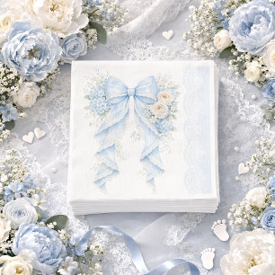 Elegante Blauwe Strik Bloem Kant Baby Shower voor Servet